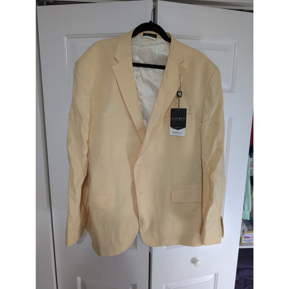 Lauren Ralph Lauren Men's Blazer US 50 R Yellow 100% Linen Suit Jacket Ultraflex